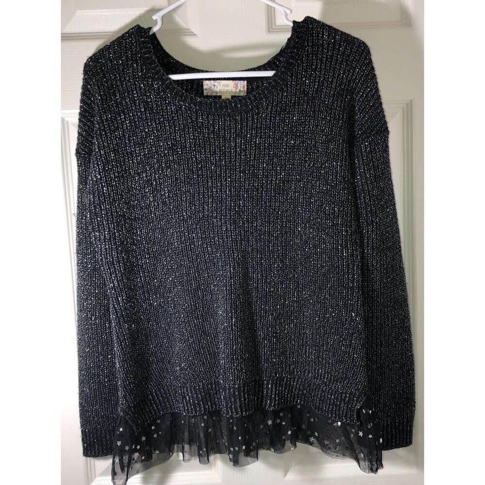 Pink Republic Sweater Black Metallic Ruffle Tulle Hem Whimsigoth Womens Size XL